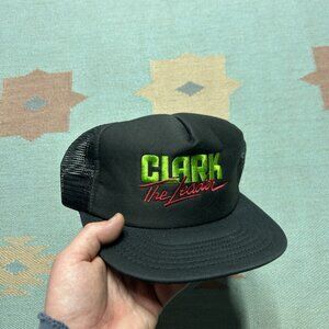 Vintage 80s 90s trucker hat mesh cap Clark the leader made in USA black green